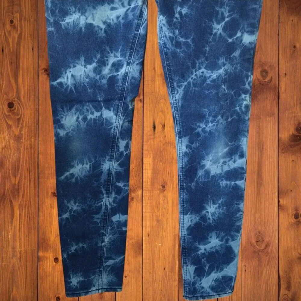 WONDER NATION Girl's XL (14-16) Blue Splash Tie Dye Pull On Jeggings Stretch